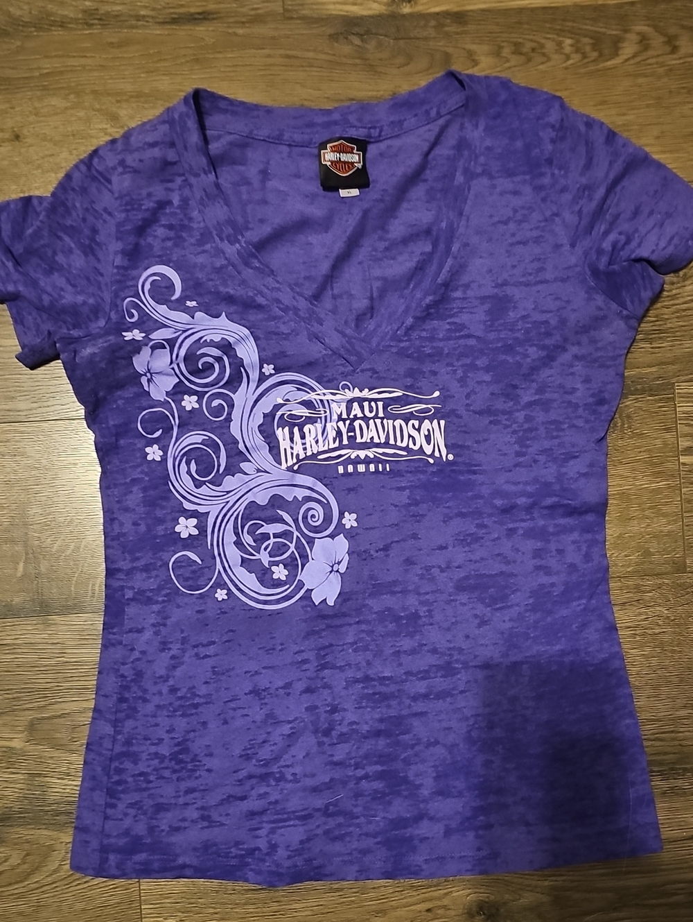 Harley-Davidson Purple V-Neck Floral Graphic Tee Xlarge Women Biker Motorcycle